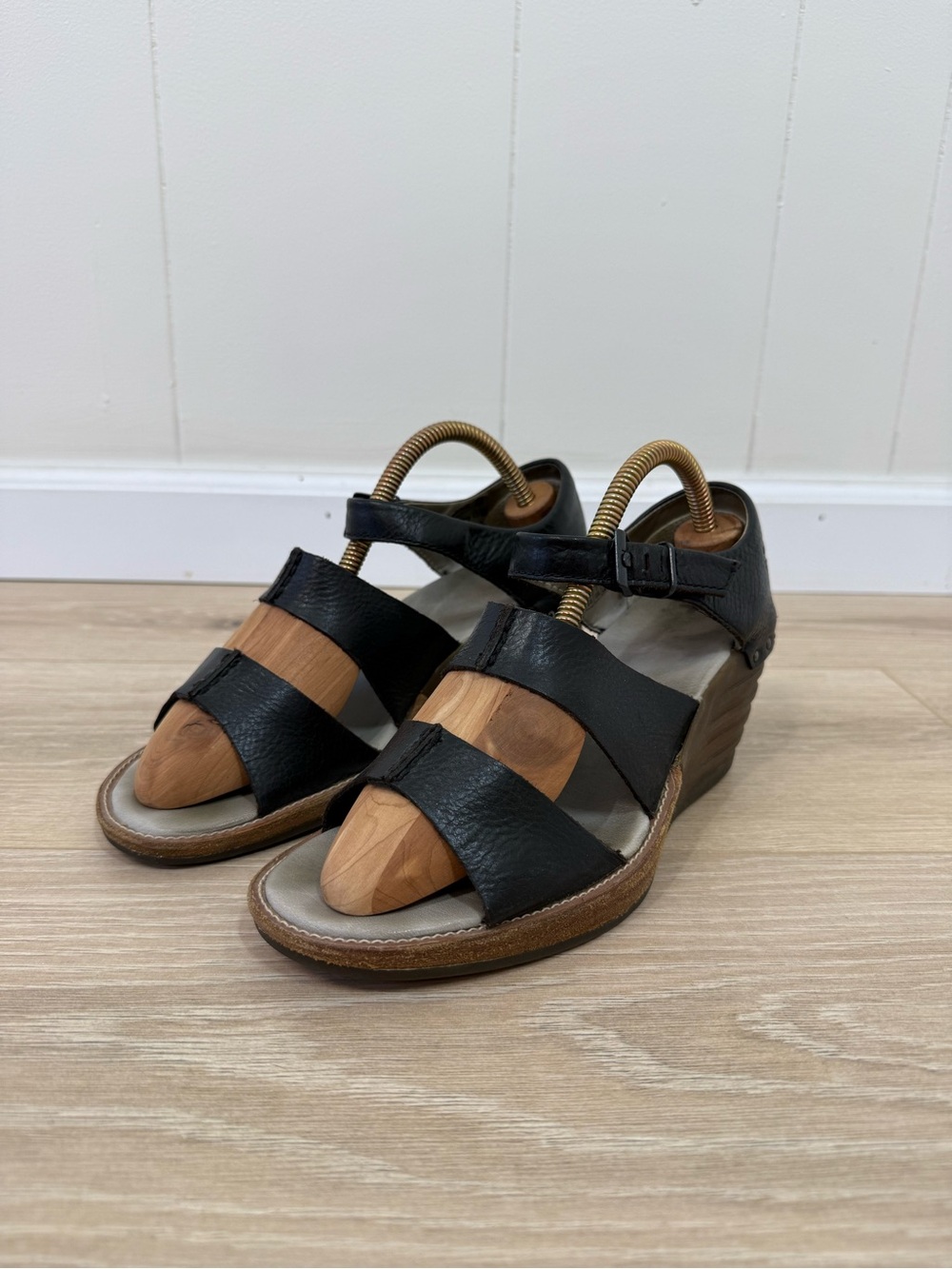 Dr. Martens Black Leather Wedge Strappy Sandals